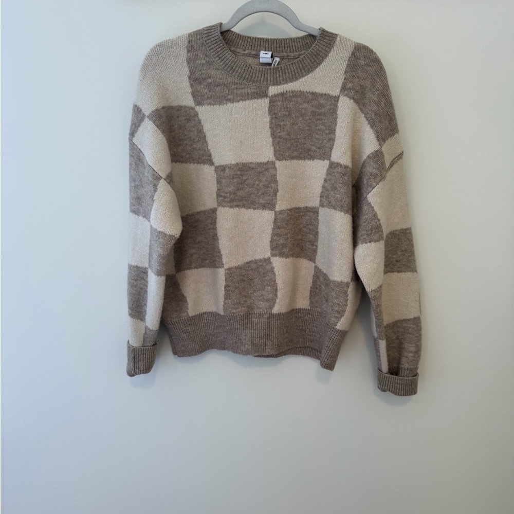 Twik Neutral Checker Knit Sweater - Cream & Taupe M